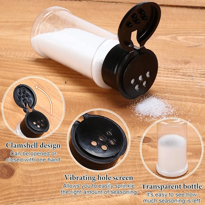 Amyhill 100 Pcs Plastic Spice Bottles Spice Jars Seasoning Jars Shaker Plastic Jars 3.3 Oz/ 100ml Seasoning Shaker with Shaker Lids(Black Lid)