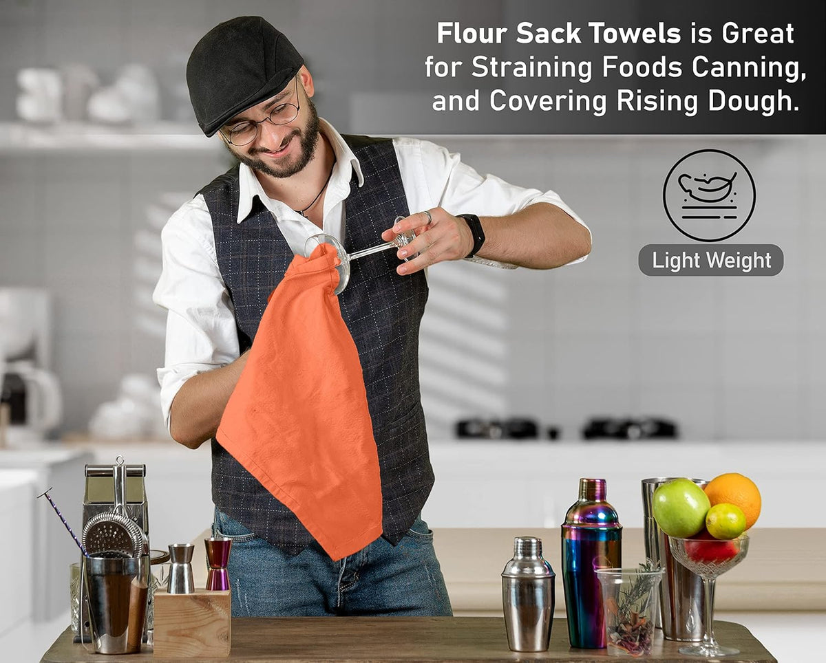 RUVANTI Flour Sack Towels 36 Pack 28x28 Inch, 100% Cotton Tea Towel, Reusable, Machine Washable, Absorbent BarTowels - Dish Cloth Perfect for Drying Dishes & Cleaning - Orange