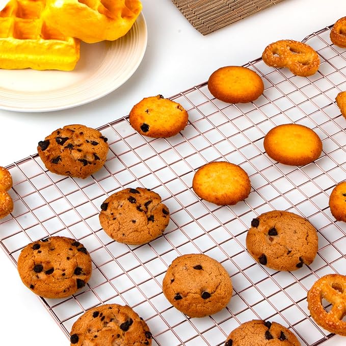 BRIOUT Cooling Rack for Baking, 16x10 Inches Baking Rack, Thick Wire Cookie Rack for Cooking, Roasting, Grilling, Drying, Oven Safe, Fits Half Sheet Pan, Rose Gold