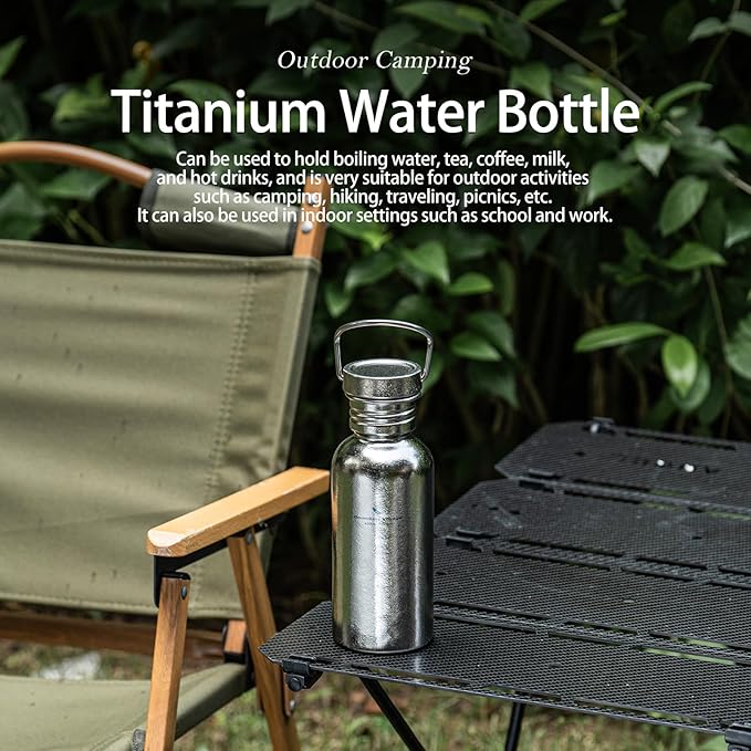 Boundless Voyage Titanium Water Bottle with Lid Wide Mouth Leak-Proof Reusable Sport Drinking Bottle for Camping Hiking Picnic Climbing Running Tea Coffee (420ml-glossy)