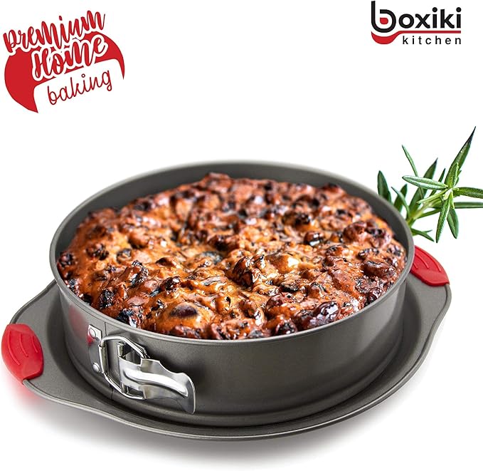 Boxiki Kitchen Duo: Non-Stick Steel Jumbo 6-Cup Muffin Pan with Silicone Handles & Reusable Liners + 10-inch Nonstick Springform Pan with Silicone Handles.