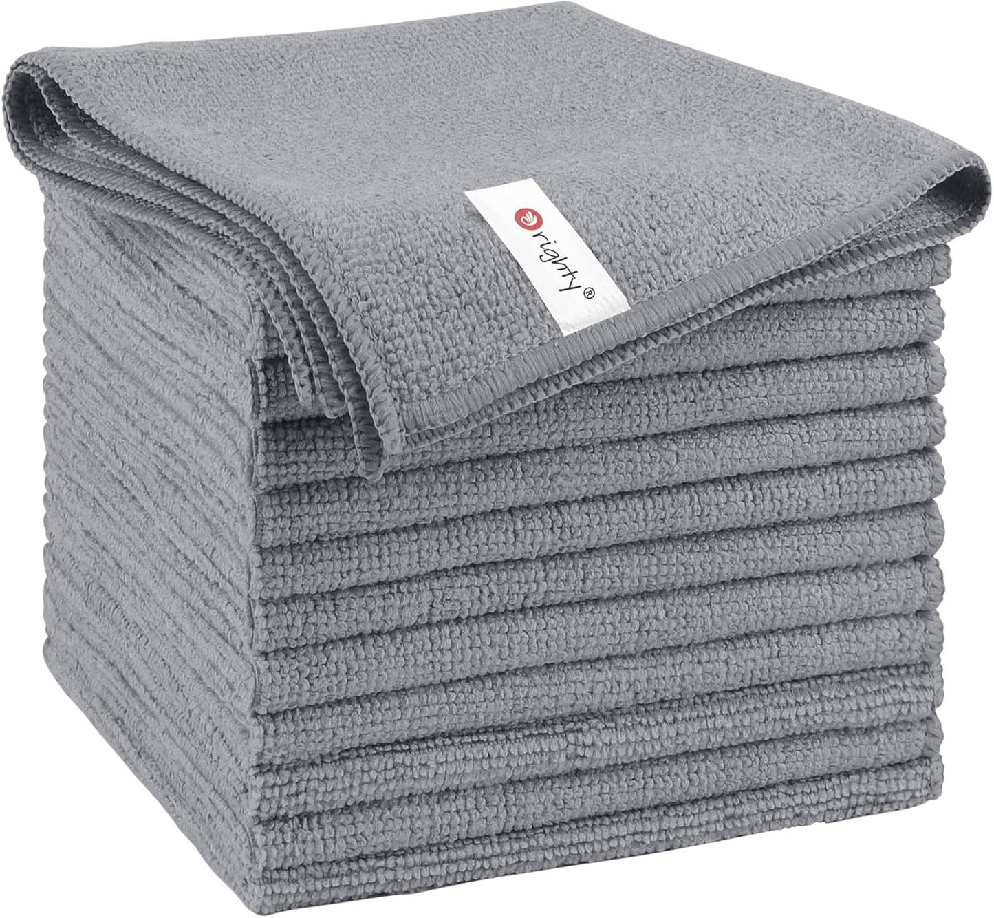 Orighty Microfiber Cleaning Cloth, 12 Pack Highly Absorbent Cleaning Supplies, Lint Free Cloths for Multiple-use, Powerful Dust Removal Clean Rags for House, Kitchen, Car Care(12x12 inch) Grey