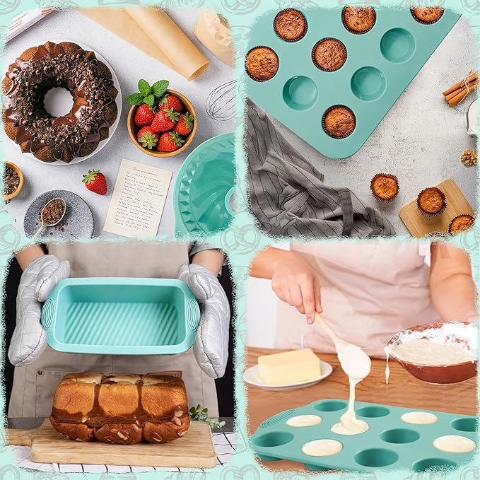 39 Pieces Silicone Bakeware Set, Nonstick Silicone Baking Pans Set With Baking Pan, Baking Sheet, Cake Pan, Donut Pan, Muffin Pan, Cake Molds, Measuring Cups