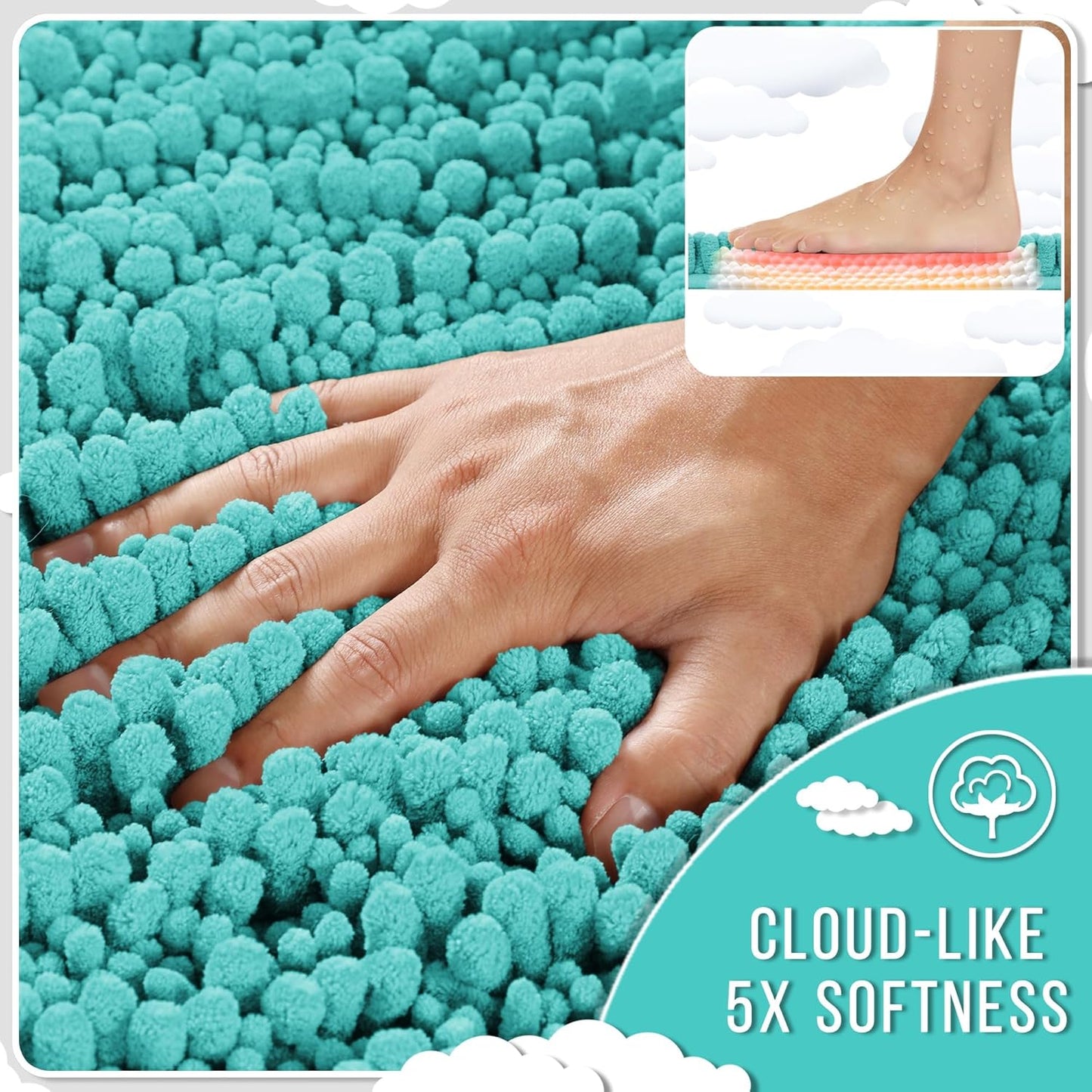 Yimobra Long Bathroom Rugs Non Slip Washable 44x24 Inch - Ultra Soft Absorbent Chenille Bath Mat, Quick Dry Shaggy Floor Carpet for Tub Shower, Lake Blue Home Decor Accessories