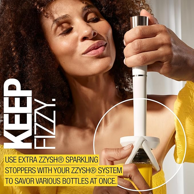 zzysh® Sparkling Wine Stopper | Preserve Fizz 4 Weeks | For zzysh® Sparkling Wine Preservation System | Leakproof Champagne Stoppers, Sparkling Wine Bottle Stopper for half to magnum bottles (Black)