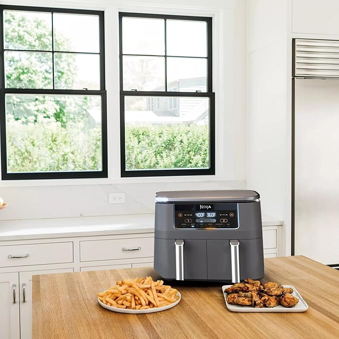 Ninja Foodi 6-in-1 2-Basket Air Fryer with DualZone Technology, 8-Quart Capacity, Dark Grey Stainless Finish (Renewed)