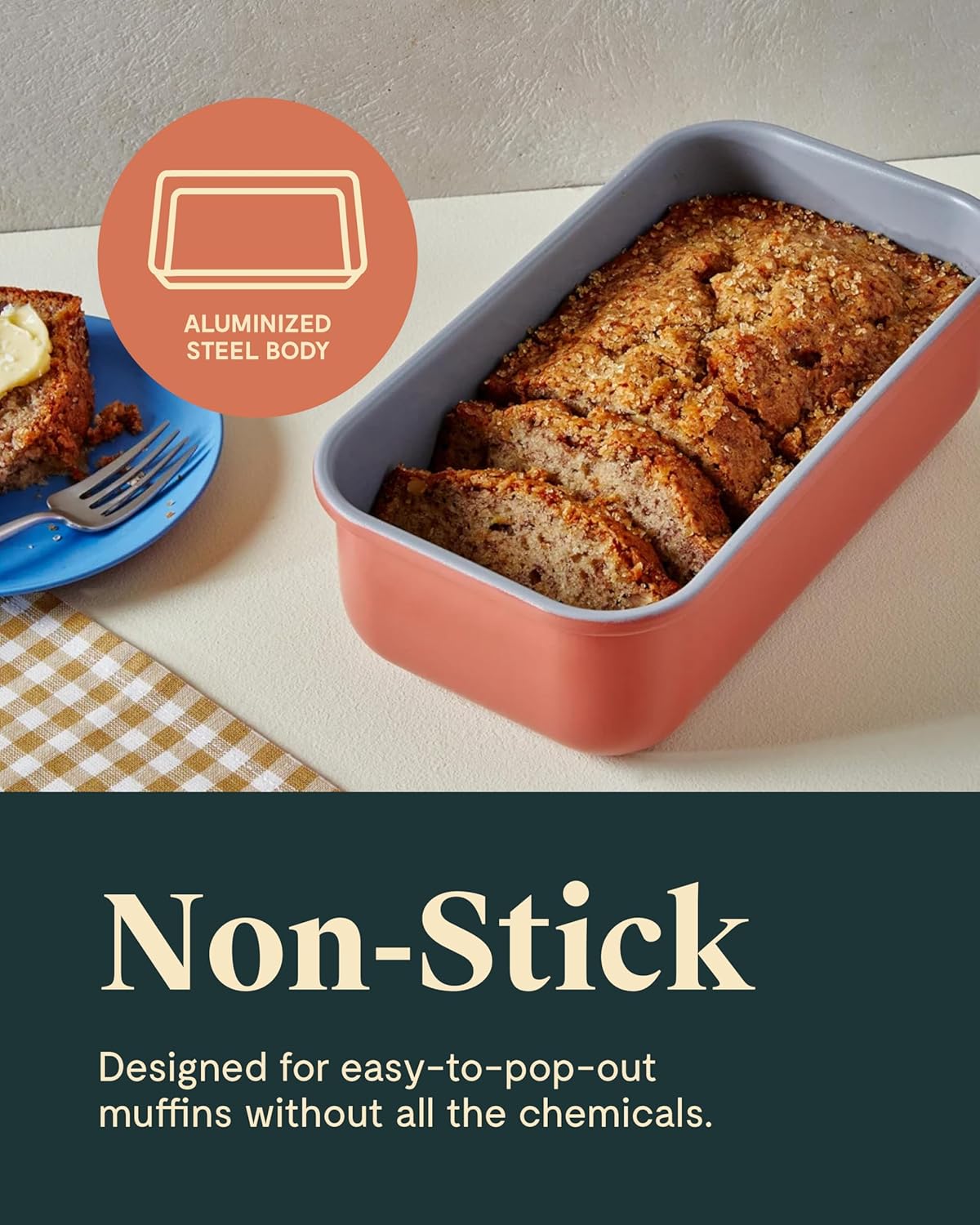 Caraway Non-Stick Ceramic 1 lb Loaf Pan Duo - Naturally Slick Ceramic Coating - Non-Toxic, PTFE & PFOA Free - Perfect for Pound Cakes, Breads, & More - Slate