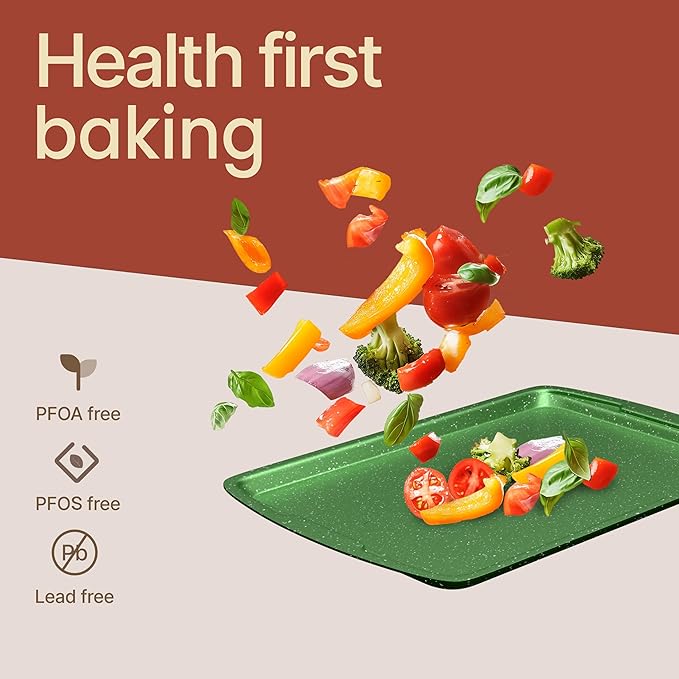 BAKKEN Kitchen Baking Pan Set - Nonstick Green Marble Coating, Commercial Grade Carbon Steel Bakeware Sets, Baking Kitchen Essentials, PFOA, PFOS, PTFE Free, Oven Safe Tray (Up To 450° F), Set of 3