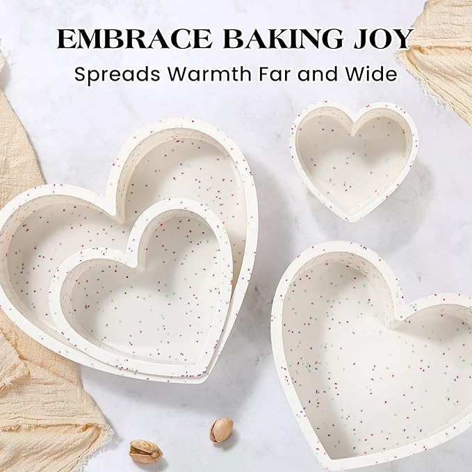 3 Pcs Silicone Heart Shaped Cake Pans 10 Inch 8 Inch 6 Inch Mini Small Large Heart Cake Pan Set Nonstick Silicone Heart Molds for Baking (Cream)