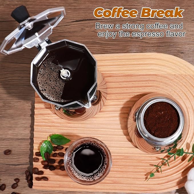 No Coating 4 Cup Aluminum and Stainless Steel Moka Pot Stovetop Espresso Maker Italian Coffee Machine 220ml 7.44oz Suitable for Gas Induction Stovetop Greca Coffee Maker Percolator Black