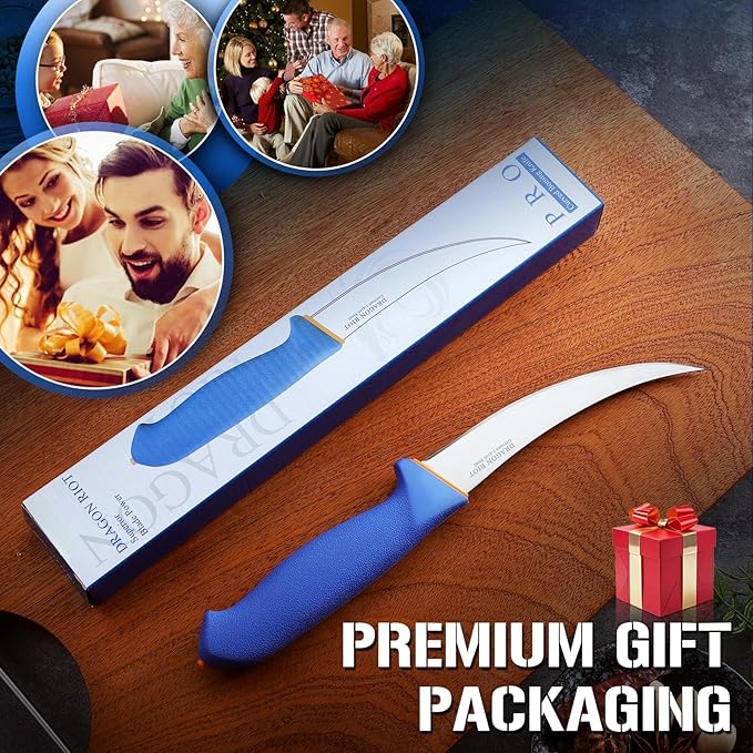 DRAGON RIOT Boning Knife 6 Inch,Ultra Sharp German Stainless Steel,Professional Meat Trimming Knife with Ergonomic Anti-Slip Handle,Ideal for Butchering, Trimming, Fish, Poultry