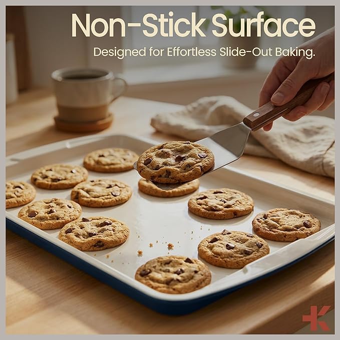 BAKKEN 6-Piece Kitchen Baking Pan Set - Royal Blue Color with Gray Ceramic Nonstick Coating, Commercial Grade Carbon Steel Bakeware, Baking Essentials, PFOA, PFOS, PTFE Free, Oven Safe (Up To 450° F)