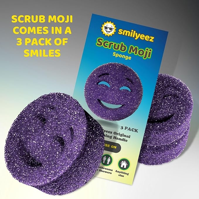 The Original Smiling Handle with Soap Dispensing for The Smiling Sponge with Smilyeez Caddy, Dishwand with Sponges, and 2 Scrub Mojis (Black)