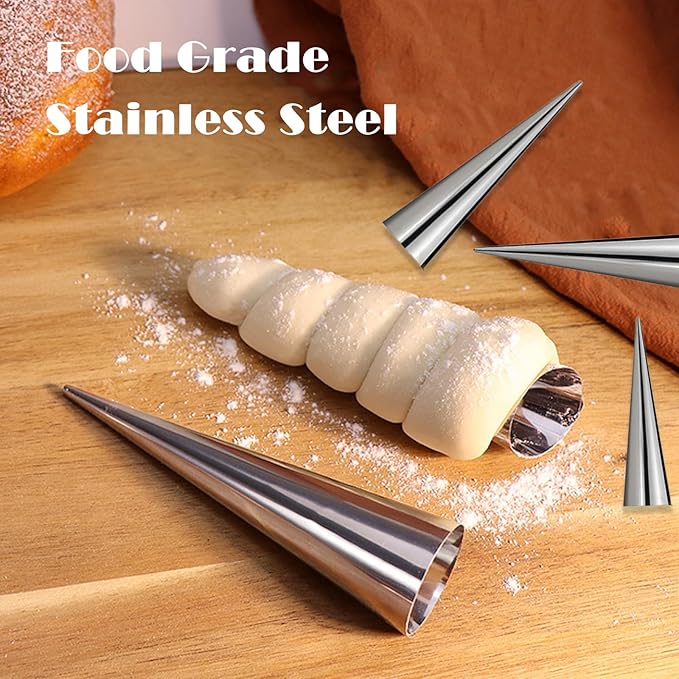 6 Pcs Horn Cannoli Tubes,Non-Stick Cream Horn Cones Tubes Stainless Steel Conical Croissant Pastry Baking Moulds,Cannoli Form Roll Mold Corner Shaper for Anniversary and Daily Use(3 Size)