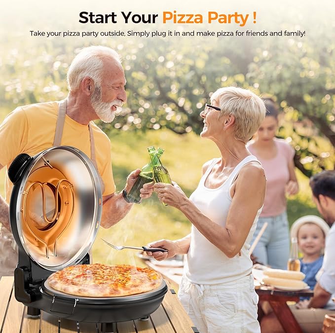 Pizza Oven Indoor Portable, 12 Inch Countertop Indoor Pizza Oven, Pizza Maker Machine For Home, Pizza Cooker with Timer And Temperatures Control Mini Smart, Black, CZP-12SWT