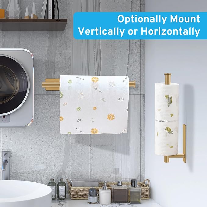 2nd Gen Paper Towel Holder Under Cabinet No Drilling, [More Sturdy] Self Adhesive or Drilling Paper Towel Holder Wall Mount for Kitchen, RV, [Fit Mega Paper Towel Roll] SUS304 Stainless Steel