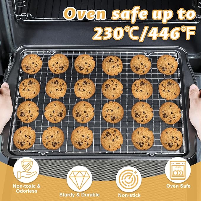 Baking Sheet with Cooling Rack - 17" x 11" x 0.5" Carbon Steel Cookie Sheet for Baking [1 Sheet + 1 Rack], Nonstick Baking Pan, Perfect for Baking, Roasting, and More