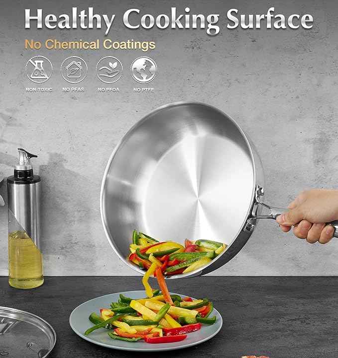 KOCH SYSTEME CS Tri-Ply Stainless Steel Cookware Set 10 Piece, Professional 18/10 Stianless Steel Pots and Pans Set, Oven & Induction Safe, Non-Toxic Kitchen Cookware Set for Family Cooking, 10pcs