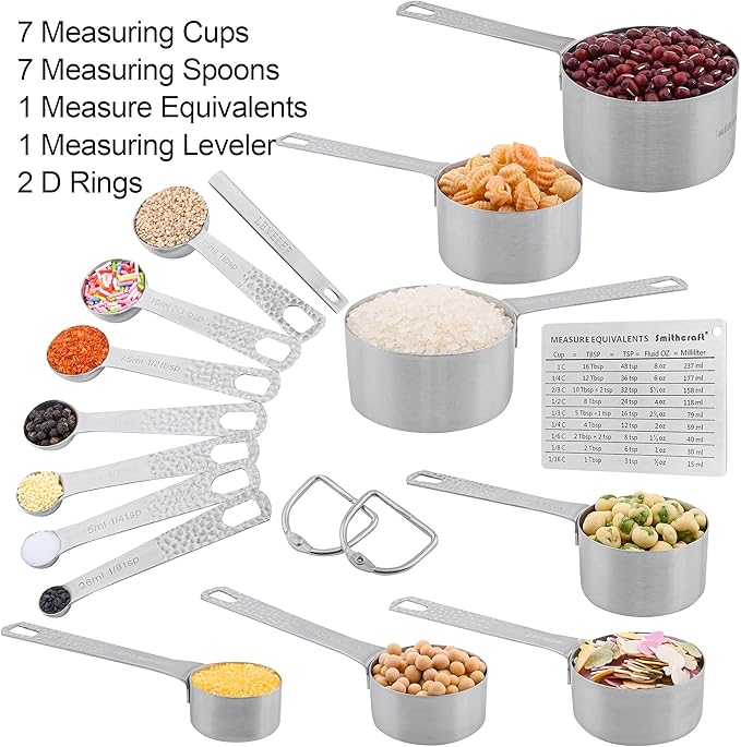 Measuring Cups and Spoons Set, 18/8 Stainless Steel Measuring Cups and Spoons Set of 16pcs, Metal Measuring Cup and Measuring Spoon Set With Leveler and Equivalents Dry 2/3 & 3/4 Cup Measuring Cup Set