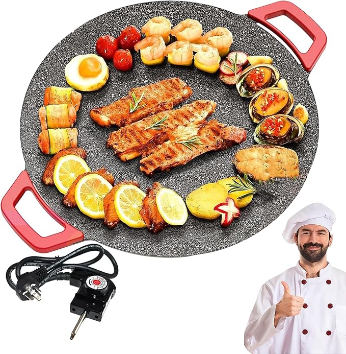 Non-Stick Electric Indoor Grill Pan, 11-15.74in Electric Griddle Nonstick, Multi-functional Korean Electric Indoor Grill, Smokeless Portable Electric Gril (36cm/14.2in)