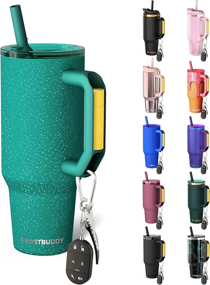 Thicc Buddy - 40 oz Stainless Steel Vacuum Insulated Tumbler with Lid and Straw for Water - Travel Mug Cupholder Friendly - Gifts for Women Men Him Her (Teal Glitz)