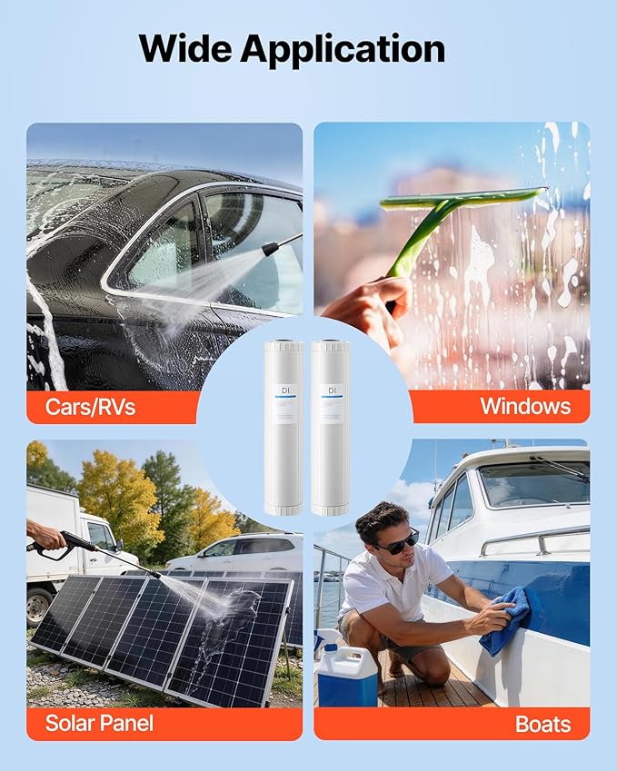 VEVOR Deionized Filter for Spotless Car Wash System, 2 x 4L Mixed-Bed DI Resin Filter Replacement - Compatible with PRS-207SLXC, PRS-TCXC, PRS-TCXC-PT, PRS-207XCGB Deionized Water System