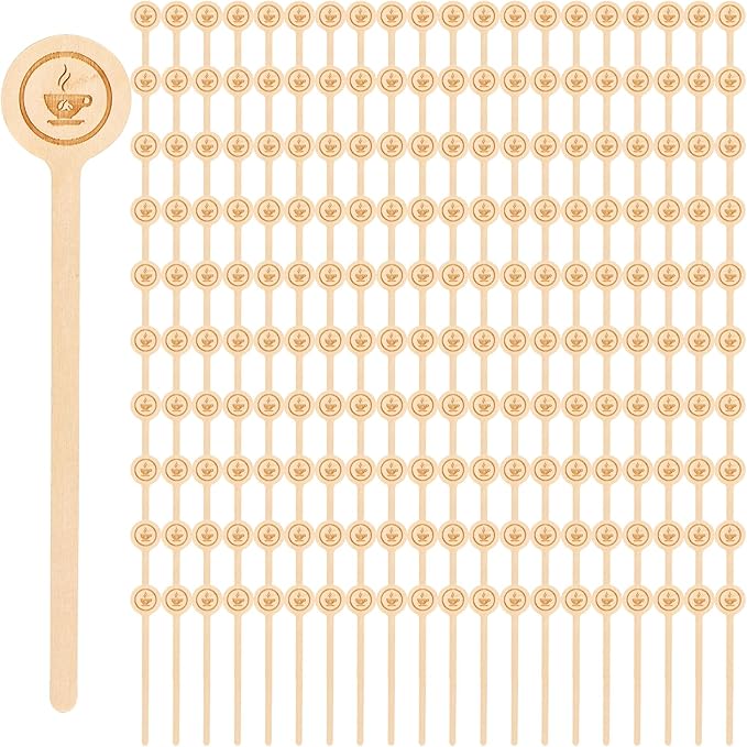 WRINGKIT 200 Pieces Wood Coffee Stirrers, 6 Inch Stir Sticks with Round Ends, Disposable Coffee Mixer Stick Drink Stirrers for Coffee Bar, Beverage, Milk, Cocktail, Tea