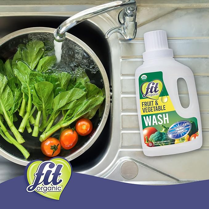 Fit Organic Soaker Produce Wash – USDA Certified Organic & Kosher Fruit and Vegetable Cleaner – Removes Surface Contaminants – Family & Pet Safe, Chemical-Free – 32 Oz (2-Pack)
