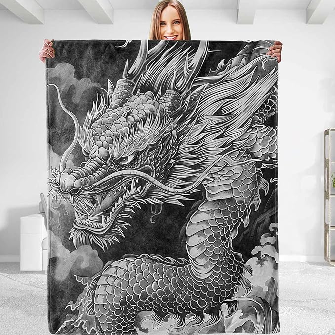 Majestic Dragon Plush Throw Blanket - Soft, Comfy, Lightweight, Warm, and Fuzzy - Ideal Gift for Men and Boys - Perfect for Couch, Bedroom, Travel, Bed - 80x60 inches