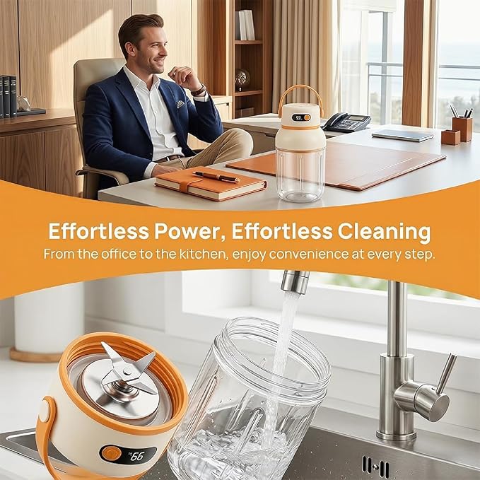 Portable Electric Juicer Cup with Zero Cord Hassle,Rechargeable Personal Blender,Digital Display,Power off when the lid is opened,2600mAh battery capacity for Gym, Office, Outdoors (1200ml)
