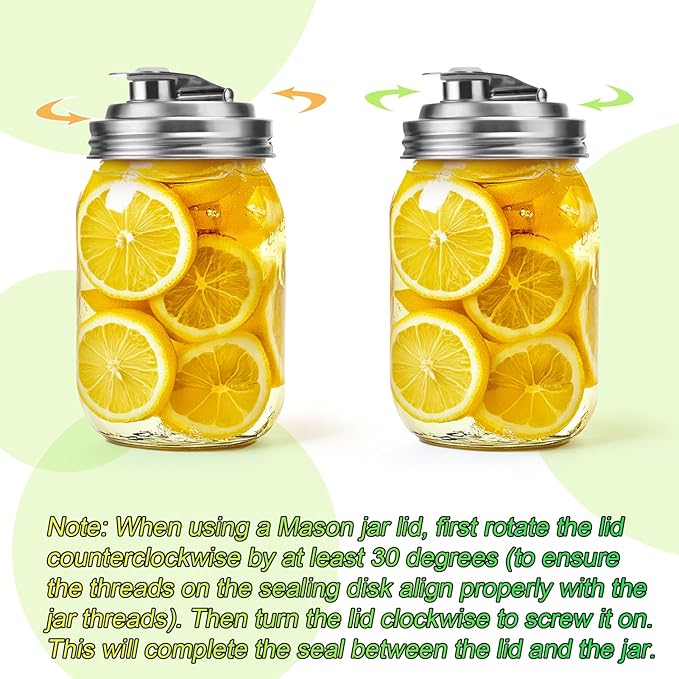 Mason Jar Pour Spout Lid Stainless Steel with Handle, Regular Mouth Pour Spout Flip Cap Lids for Mason Jars, Anticracking Leak Proof Seal Cover Airtight for Drinking Salad Dressing Food Storing(2PCS)