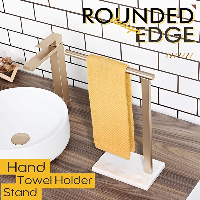 KOKOSIRI Hand Towel Rack Free Stand Towel Holder with Steady Marble Base for Bathroom Vanity Countertop, Champagne Bronze Stainless Steel 15.7'' Height THS0006-CPG