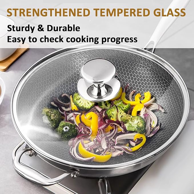 Glass Lid for 11 Inch Stainless Steel Cast Iron Skillets Frying Pans, 28cm Tempered Lids for Dutch Ovens, 11 In Pan Cover with Stainless Steel Rim for Stock Pots, Dishwasher Safe