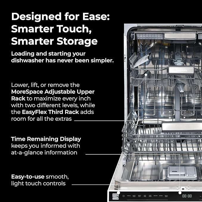 Kenmore 22-14642 24" Built-In Dishwasher - UltraWash Plus, EasyFlex Third Rack, TurboDry, SmartWash & Reach-Thru Handle - 15 Place Settings - 45 DBA - ENERGY STAR Certified - 24" - White