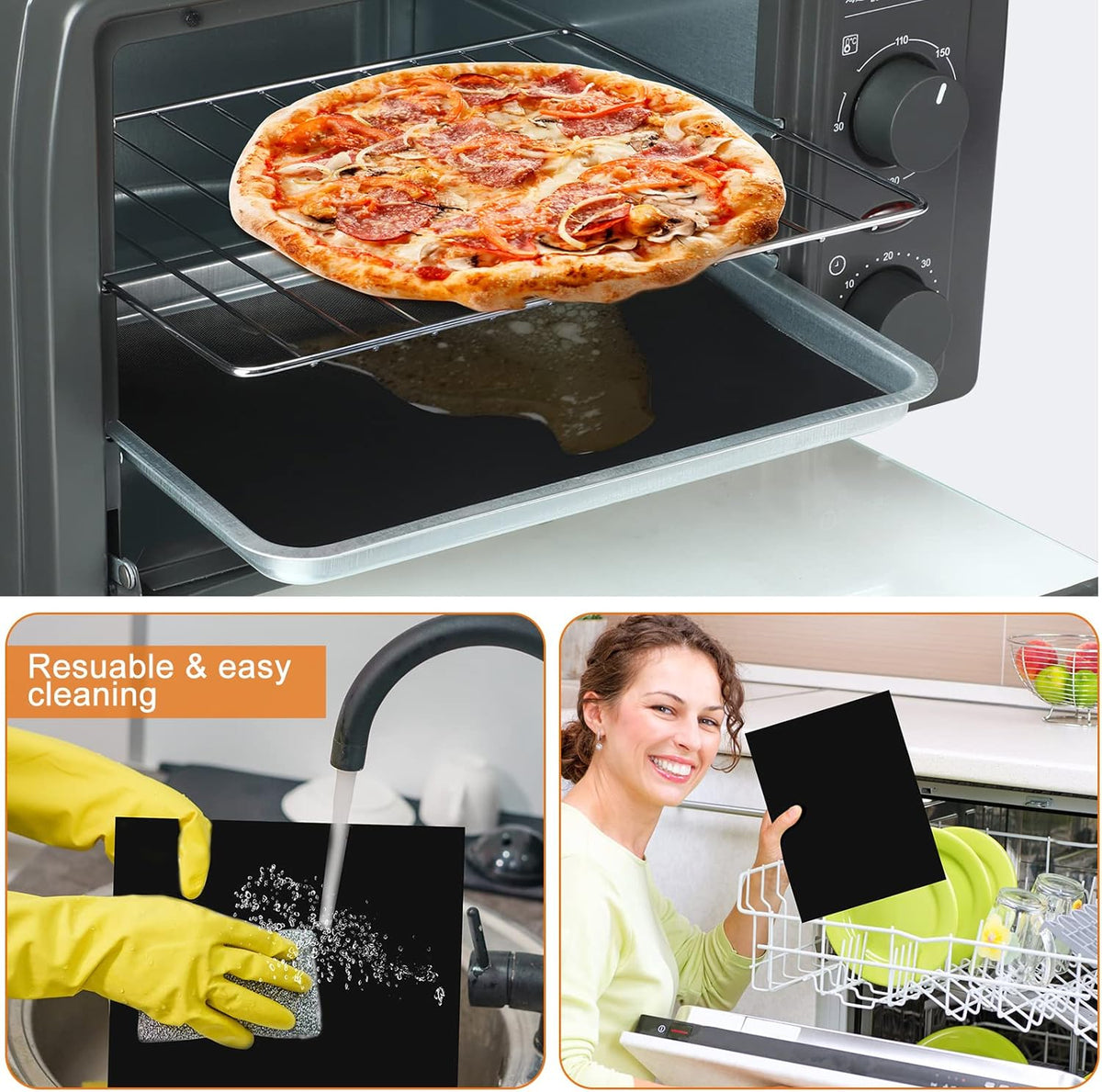 6 Pack Reusable Liners for Toaster Oven Non Stick Fryer Mat Air Fryer Oven Liners Easy Clean Toaster Mat Compatible with Cuisinart, Ninja, Kalorik Microwave(12 x 14 Inch)