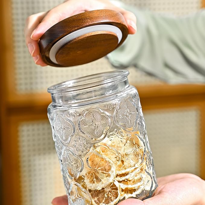 Adodeen 3-Pack 24oz Vintage Glass Jar With Lid, Glass Storage Containers, Airtight Kitchen Storage Containers For Sugar, Coffee, Tea, Spice, Flour, Candy Cookie, Pasta, Cereal