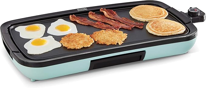 DASH Deluxe Everyday Electric Griddle (20" x 10.5", 1500 Watts) + DASH Mini Griddle Maker (4 Inch, 350 Watts) - Aqua