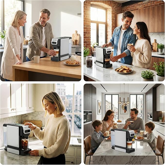 KOTLIE Single Service Coffee Maker for K*cup/Dol*e Gu*to/Ne*presso Original and Ground Coffe,34 oz,7 Water Levels,Compact Coffee Maker,ST-550 (Black)