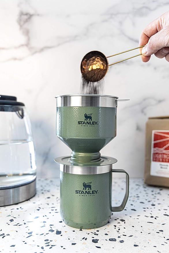 STANLEY Perfect Brew Pour Over Manual Single Cup Coffee Maker Drip Coffee Maker with Reusable Filter | Easy Clean Stainless Steel BPA-Free Hammertone Green (Pack of 4)