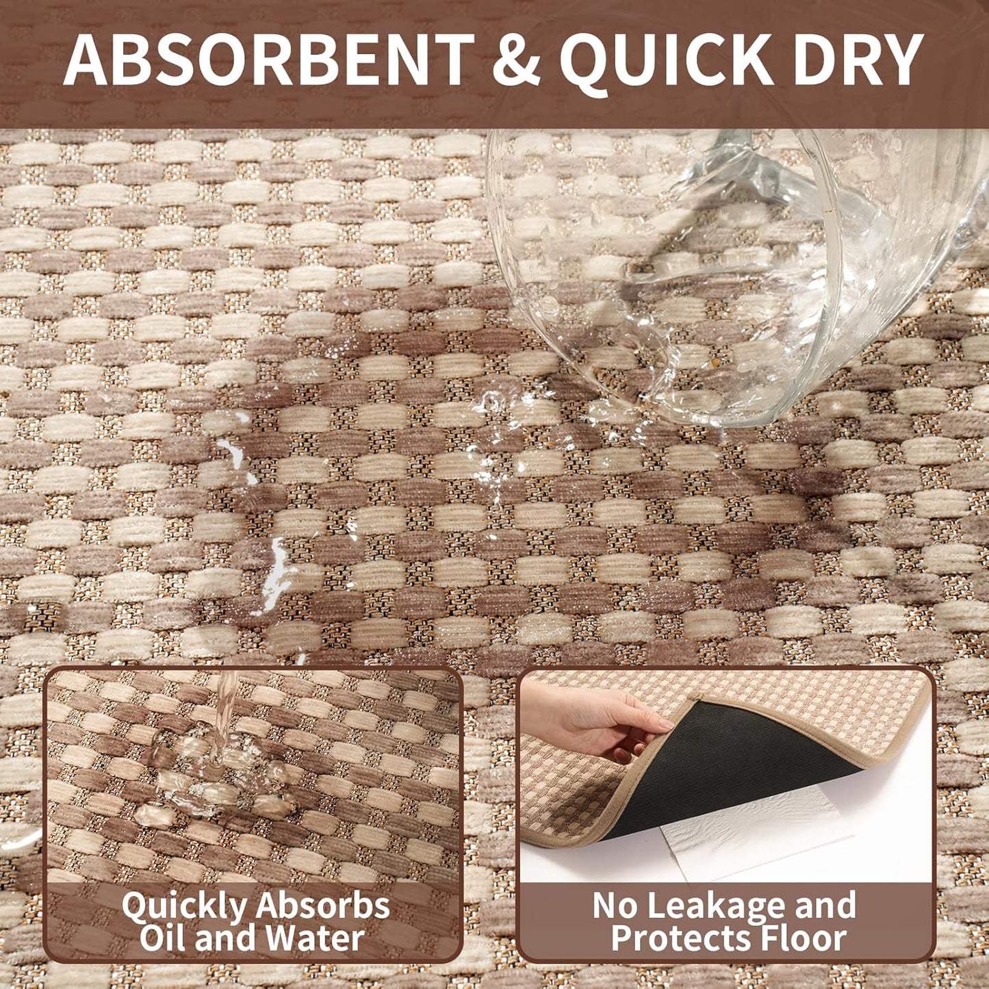 Kitchen Mat Kitchen Rugs Sets of 2 PCS Non Slip Washable, Super Absorbent Soft Braided Kitchen Mats for Floor, Rubber Backing Comfort Standing Kitchen Sink Mat Runner Rug, Brown 17"x28"+17"x59"