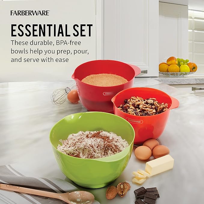 Farberware - 5216128 Farberware Professional Plastic Mixing Bowls, Set of 3, Orange/Red/LightGreen