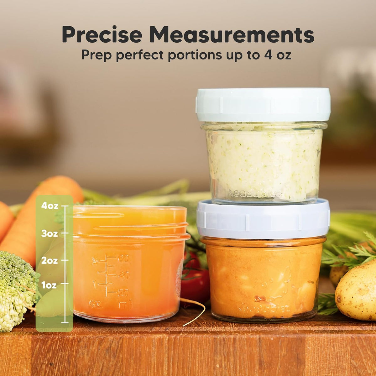 KeaBabies 6pk 4oz Glass Baby Food Containers with Lids - Leak-Proof, Microwavable Small Glass Jars, Baby Purees & Toddler Snack Storage Containers, BPA-Free, Dishwasher & Freezer Safe (Nord)