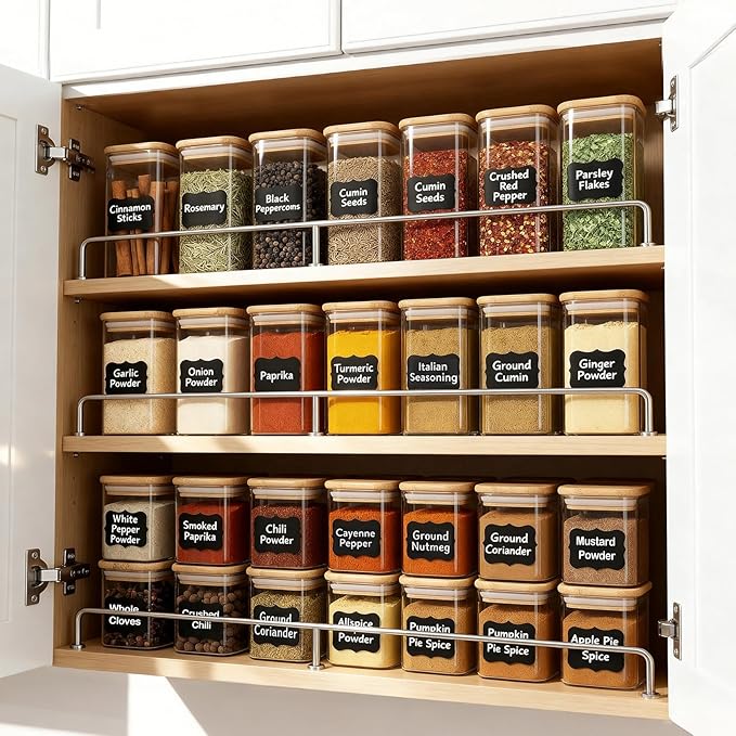 TBWIND 20 Pack 10 oz Square Glass Spice Jars with Lids and Labels – Airtight Small Spice Containers Set, Clear Glass Storage Jars for Seasoning, Spices, Kitchen Pantry Organization