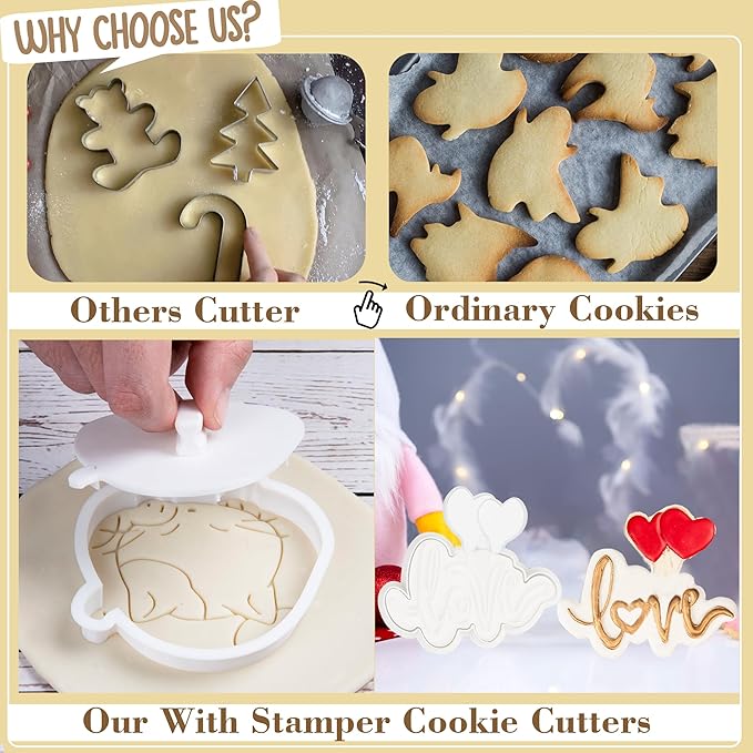 Flycalf Cookie Cutters Love Set of 7 with Plunger Stamps Detailed Holiday Cake PLA 3.5" Baking Accessories Cutter Molds Gifts to for Party Kitchen Supplies