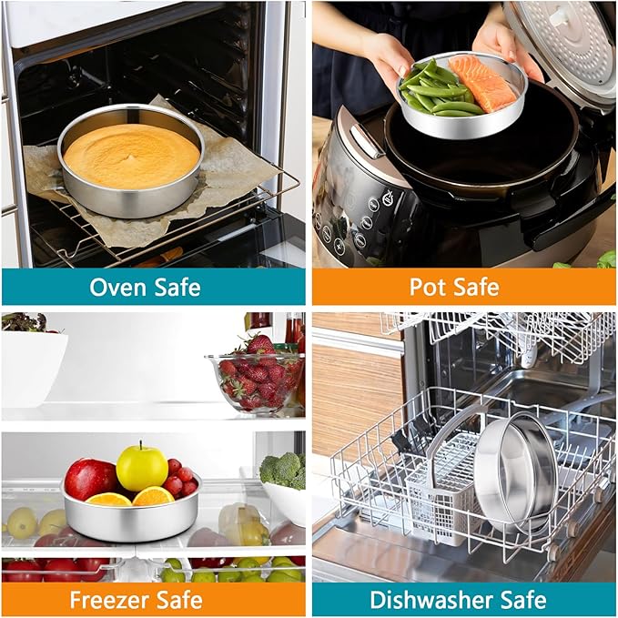 P&P CHEF 5 Inch Round Cake Pan Set of 3, Stainless Steel Round Baking Layer Pans Bakeware for Layer Birthday Cake, Fit Oven/Pots/Pressure Cooker, Leakproof & Dishwasher Safe, Silver