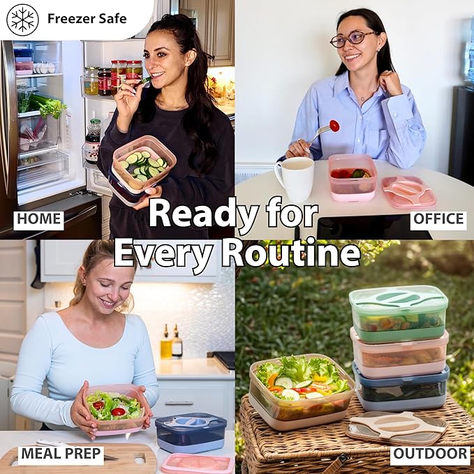 Adult Lunch Box 25.5oz 3 Cups Leakproof Salad and Meal Prep Container Twistlock Lid Reusable BPA-Free Microwave and Dishwasher Safe for Work Lunch (Brown)