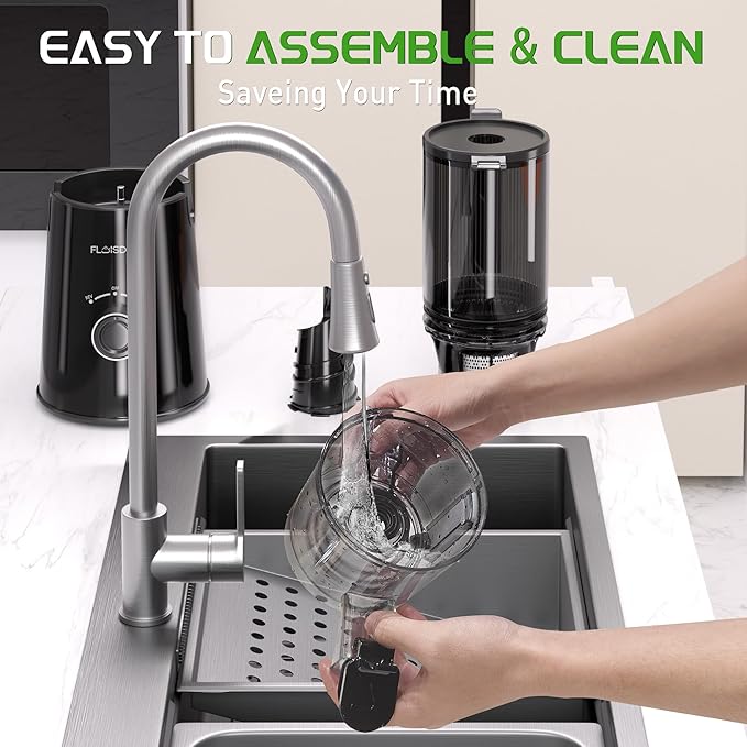 Cold Press Juicer, Slow Masticating Juicer Machines with 5" Feeding Chute Fit Whole Fruits&Vegetables, Stainless Steel Slow Masticating Juicer Easy to Clean, 99.6% Juice Purity, 1.5L Capacity-Black