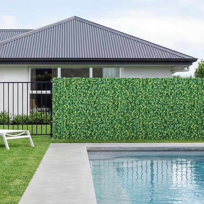 VEVOR Artificial Plant Wall, 4 PCS, Each Panel 2 x 8 ft Artificial Boxwood Panels, Sun Protection Greenery Backdrop Privacy Hedge Fence, Fake Grass Screen for Wedding, Indoor,Outdoor Garden Mixed Leaf