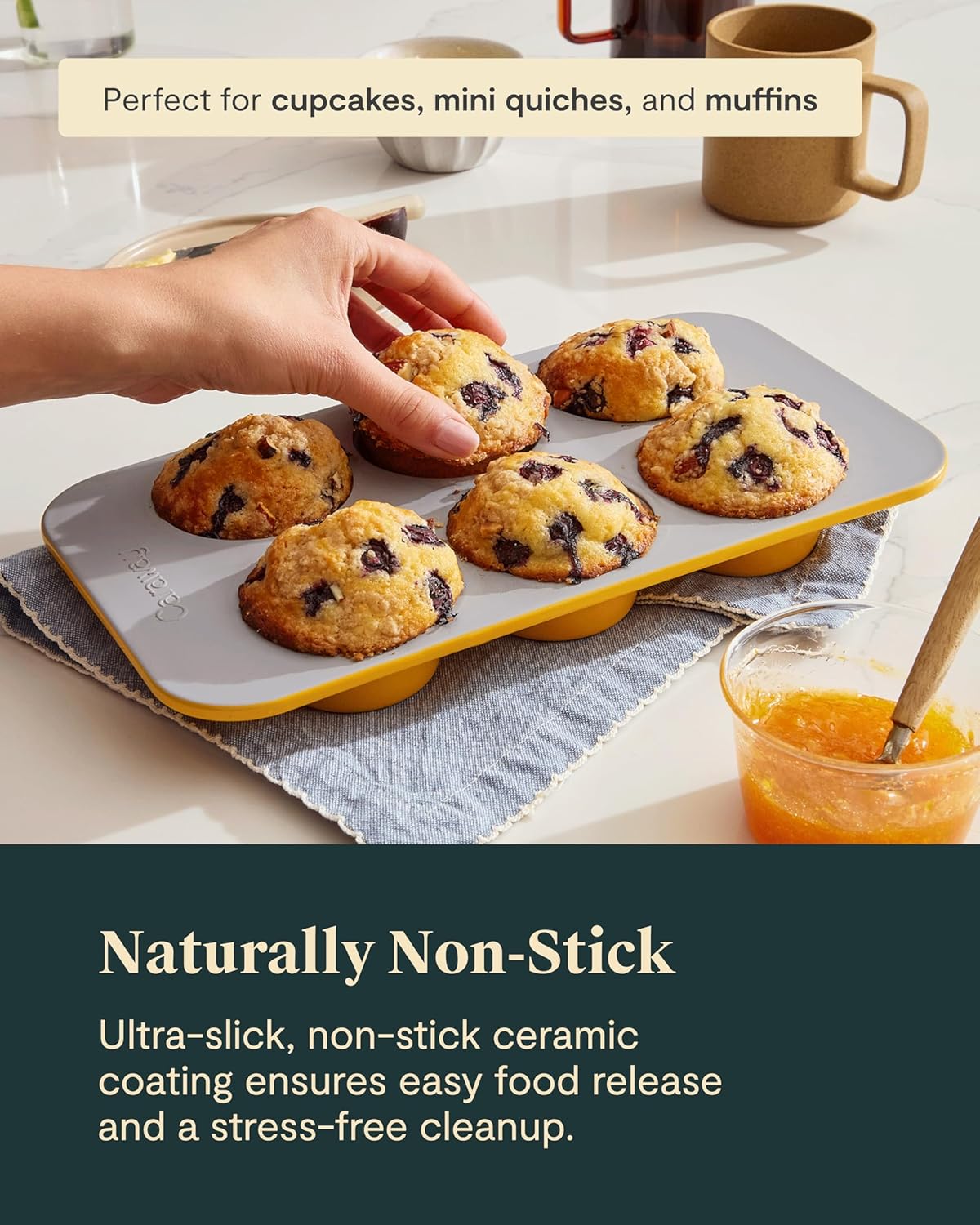 Caraway Nonstick Ceramic 6 Cup Muffin Pan Duo – Non-Toxic, PTFE & PFOA Free – Oven Safe – Aluminized Steel Core – Small Muffin Pan for Baking Cupcakes, Muffins & More - Cream