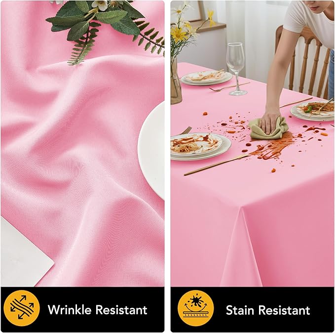 6-Pack Pink Tablecloths for Square Tables, 54 x 54 Inches, Stain-Resistant Polyester Fabric for 2 Foot Tables - Washable Table Covers for Weddings, Banquets, Birthday Parties, Events